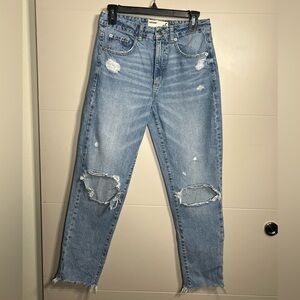 Garage Distressed Straight Leg Jeans Light Wash Ripped Raw Hem Size 5
